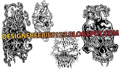 Design Freebies 123: 4 Killer Tattoo Style Skull Vector Set - Free Download