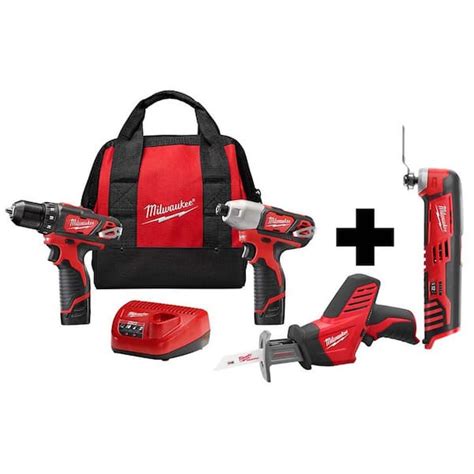 Milwaukee M12 12V Lithium-Ion Cordless Combo Kit (3-Tool) with M12 Multi-Tool 2498-23-2426-20 ...