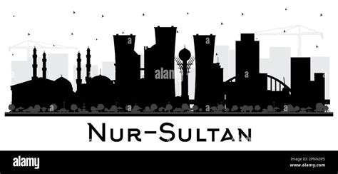 Nur-Sultan Kazakhstan City Skyline Silhouette with Black Buildings Isolated on White. Vector ...