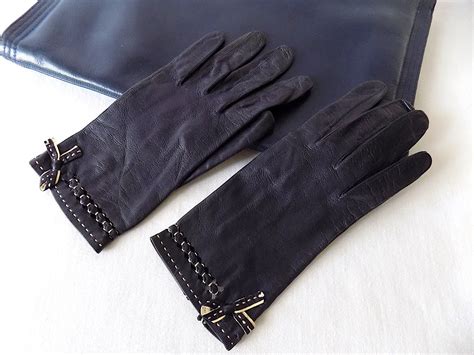 Leather Gloves in Navy / Midnight Blue with Bow & White | Etsy | Leather gloves, Leather ...
