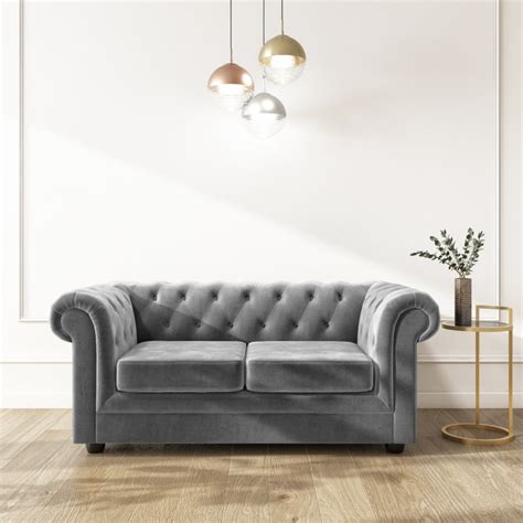 Grey Velvet Chesterfield Sofa - Seats 2 - Bronte | Furniture123