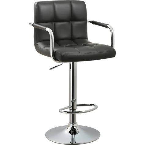 Contemporary Adjustable Swivel Arm Bar Stool with Cushion, Black ...