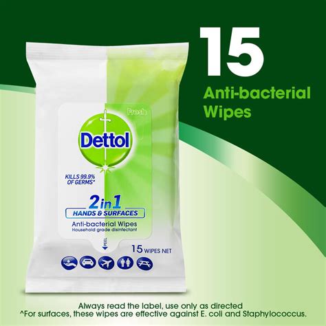 Dettol 2 in 1 Hands & Surfaces Antibacterial Wipes 15 Pack