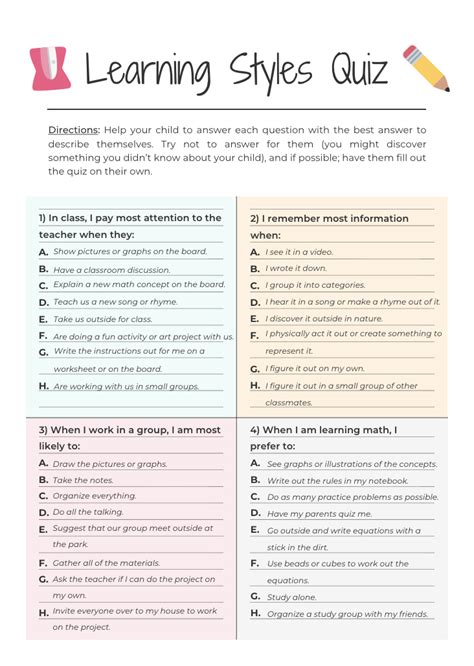 Printable Learning Styles Quiz