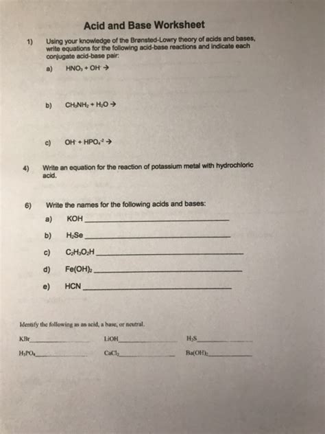 Conjugate Acid Base Pairs Chem Worksheet 19-2 Answers - Kayra Excel