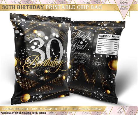 30th Birthday Printable Chip Bag, Thirty Birthday Chip Bag Wrapper ...