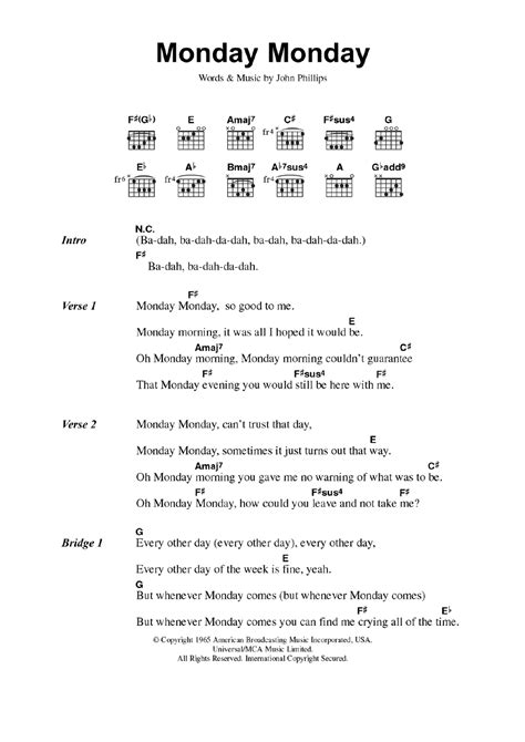 Monday Monday by The Mamas & The Papas - Guitar Chords/Lyrics - Guitar Instructor