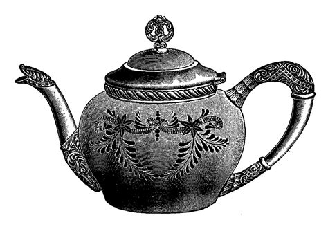 Digital Stamp Design: Stock Teapot Images Vintage Silver Illustrations