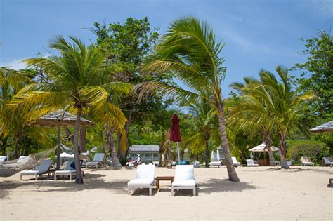 Antigua Beach Beds On The Galleon Beach Stock Photo - Download Image Now - Antigua & Barbuda ...