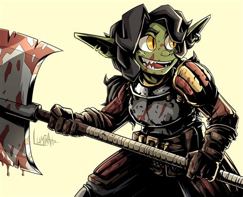 [OC][ART] Small Goblin, Big Axe. Vhaza, the Goblin Fighter. : r/DnD