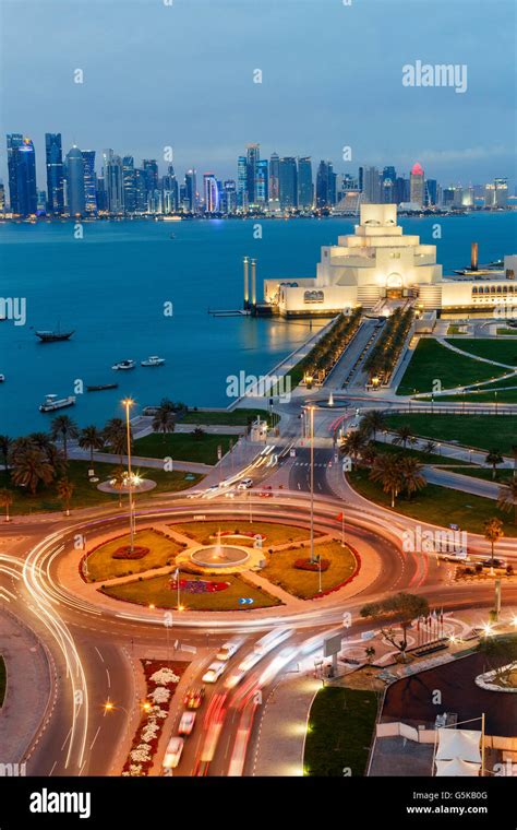 Traffic roundabout near Doha Museum of Islamic Art, Doha, Qatar Stock ...