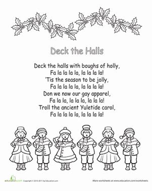 "Deck the Halls" Printable Lyrics | Worksheet | Education.com | Holiday ...