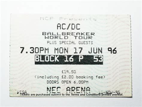 AC/DC Concert Ticket Stub - BallBreaker World Tour 1996 UK tour | Concert ticket, Acdc, Uk tours