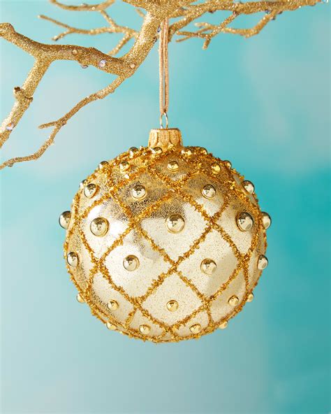 Gold Ball With Beaded Flower Christmas Ornament | Neiman Marcus