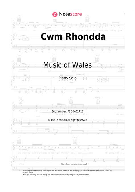 Cwm Rhondda piano sheet music Music of Wales in Note-Store.com | Piano.Solo SKU PSO0051722