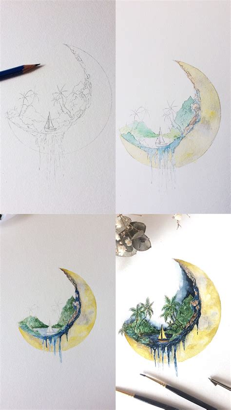 Watercolor moon painting tutorial | Watercolor moon, Watercolor pencil art, Moon painting