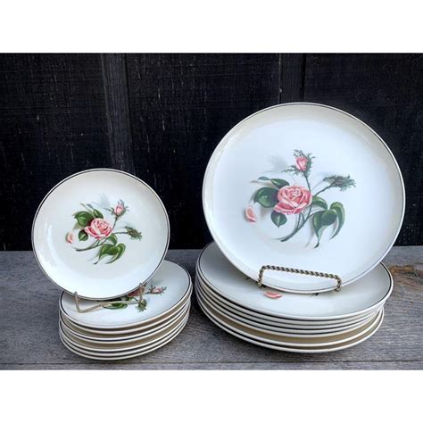 Ballerina Moss Rose China Dinnerware Set - 37 Pieces | Chairish