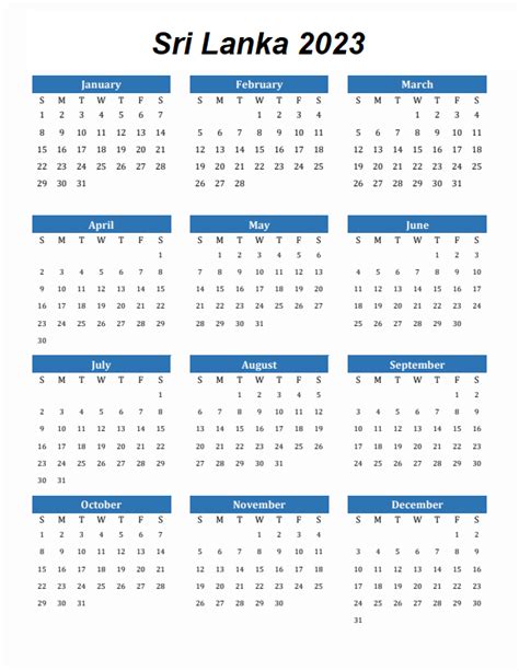 free printable sri lanka 2023 calendar with holidays pdf - sri lanka calendar 2023 poya days ...