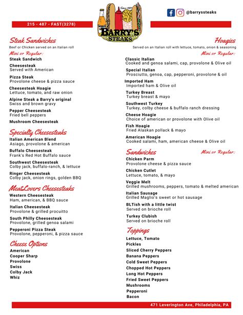 Menu — Barry's Steaks & Hoagies