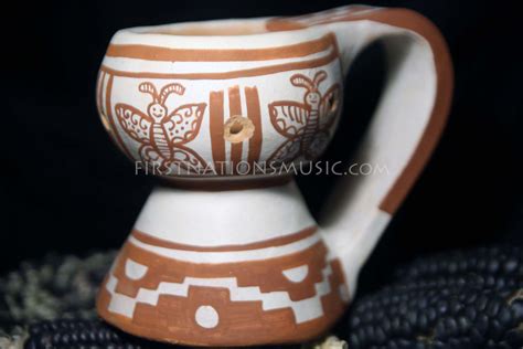 Ceremonial Copal Incense Burner Red on White Pottery| First Nations Music