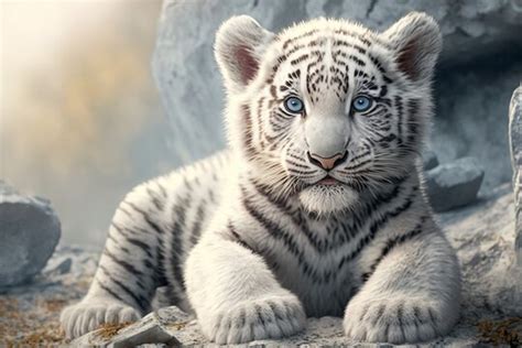 Baby White Tigers In Snow With Blue Eyes