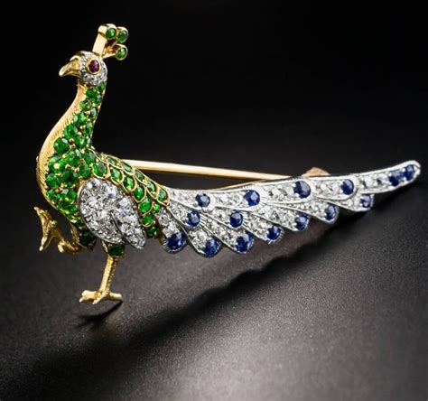 Beautiful Peacock Brooch /victorian Peacock Rosecut Diamond and Emerald ...