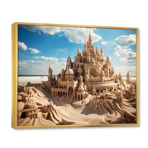 Designart "Beach Dune Caslte II" Coastal Beach Sand Framed Wall Art ...