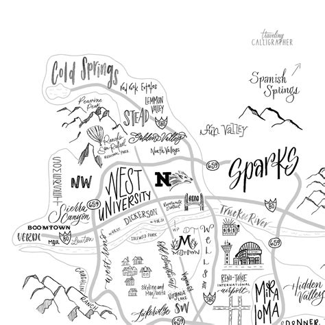 Reno NV Neighborhood Map Print Handlettered Map of Reno - Etsy