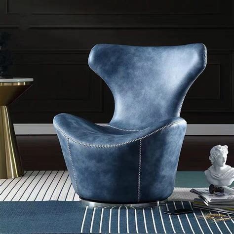 Modern Round 360 Swivel Chair,Leather Peacock Blue – Decobuys