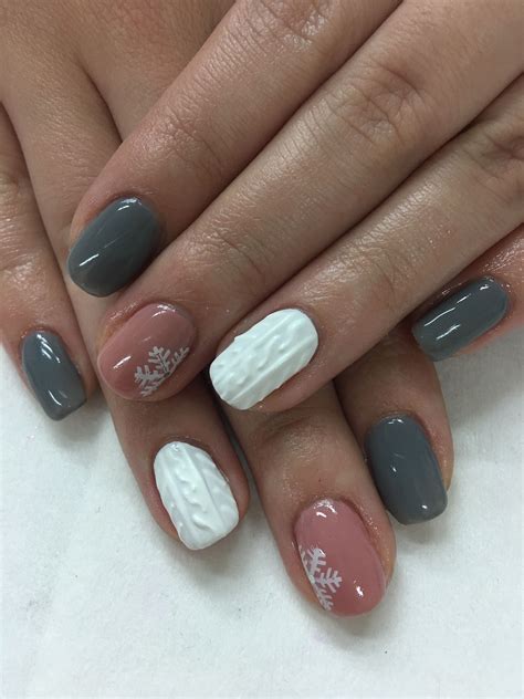 Grey Mauve 3D Hand Painted Winter Sweater Snowflake Gel Nails Holiday Nail Designs, Winter Nail ...