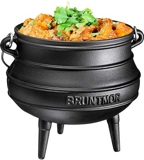 Bruntmor Pre-Seasoned Cast Iron Cauldron | African Potjie Pot with Lid | 3 Legs for Even Heat ...