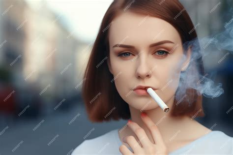 Premium AI Image | Female portrait smoking cigarette Beautiful girl smoker with bad habit ...