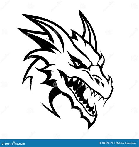 Dragon Head Black and White Vector Icon Stock Vector - Illustration of drawing, abstract: 280570478