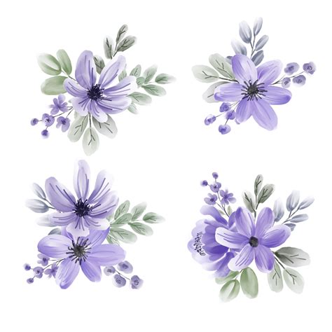 Purple Flower Bouquet PNG Image, Watercolor Purple Flower Bouquet ...