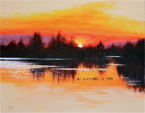 Original Acrylic Painting Sunset Landscape Lake - Etsy Canada | Paisaje para pintar, Pintura al ...