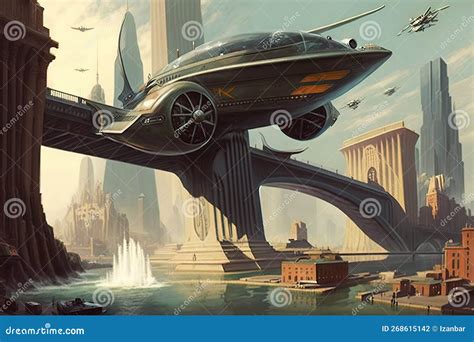 New York City of the Future Year 2100 with Flying Cars and New Skyscarpers Illustration ...