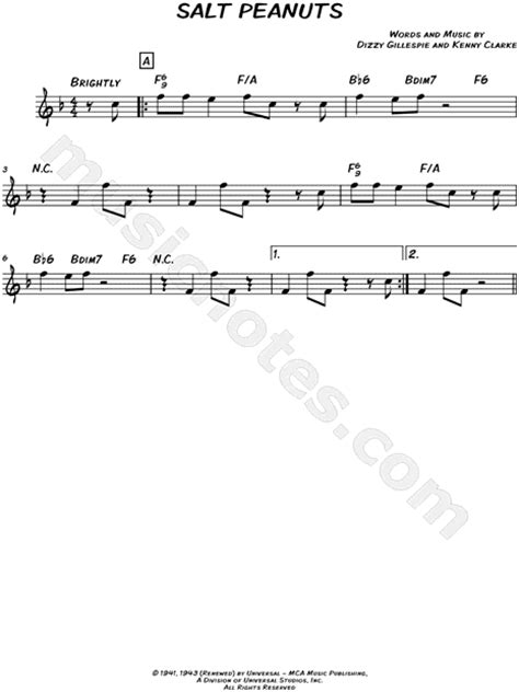 Dizzy Gillespie "Salt Peanuts" Sheet Music (Leadsheet) in F Major - Download & Print - SKU ...