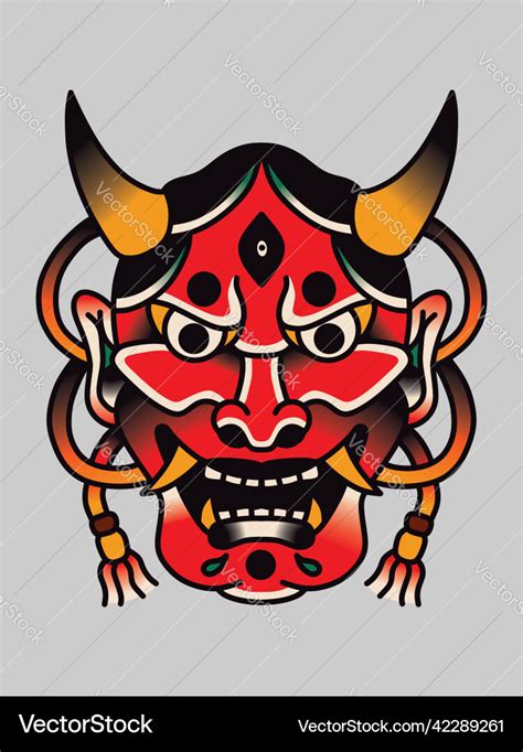 Japanese traditional hannya mask tattoo Royalty Free Vector