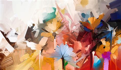 Digging Press Abstract colorful oil, acrylic painting of spring flower ...