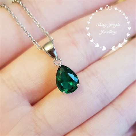 Pear shaped emerald necklace, May birthstone pendant, pear cut lab ...