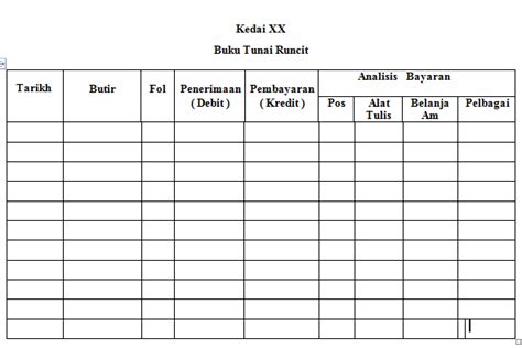 Format Buku Tunai Runcit