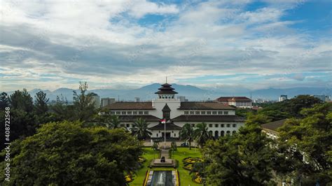 Aerial view of Gedung Sate, Bandung, West Java, Indonesia with ...