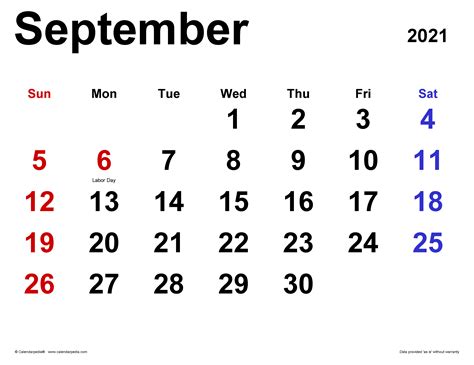 September 2021 Calendar | Templates for Word, Excel and PDF