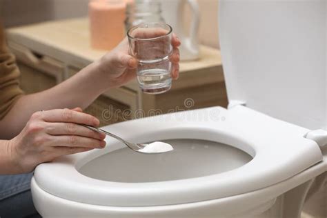 Woman Cleaning Toilet Bowl with Baking Soda, Indoors Closeup Stock ...