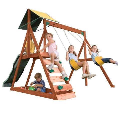 KidKraft Sunview II Wooden Outdoor Backyard Swing and Slide Playset w/ Sandbox - Walmart.com ...