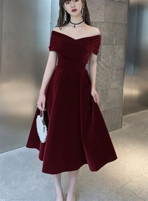 Charming Wine Red Velvet Sweetheart Bridesmaid Dress, Vingage Prom ...