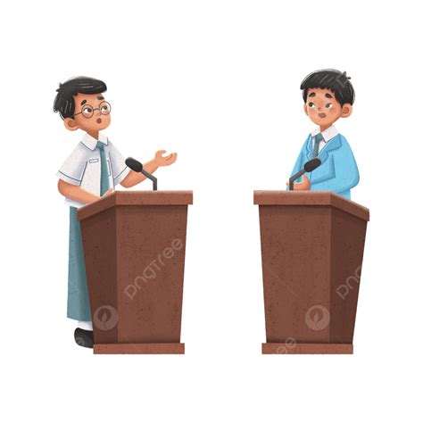 Illustration Of Students Speech Debate Behind The Podium With Microphone, Student Debates ...