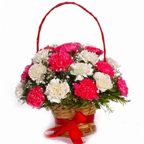 Basket of Pink and White Carnations | Send Gifts and flowers Online | online flowers delivery ...