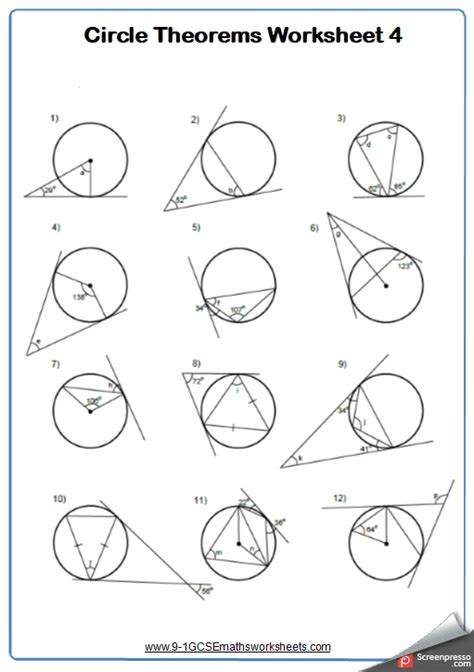 Tangents To Circles Maths Worksheet And Answers 9 1 Gcse Higher Grade 6 Year 10 Circle Theorems ...