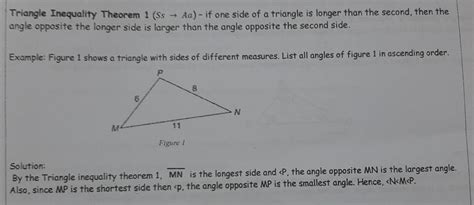 Solved Triangle Inequality Theorem 1 (Ss - Aa)- if one side | Chegg.com